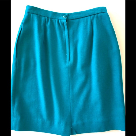 VTG 80s Black Velvet trim peplum jacket & mini skirt 10P worsted wool crêpe teal - Picture 15 of 16